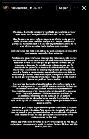 El contundente posteo de un amigo de La Joaqui contra los dichos de Tuli Acosta: "Hay una cuestión de lealtad"