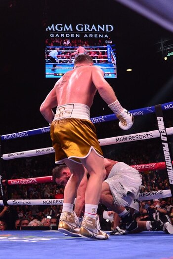 Plant besa la lona ante el poder de Canelo: cedió el cinturón de la FIB y el mexicano unificó los títulos de la división (USA TODAY/Joe Camporeale)