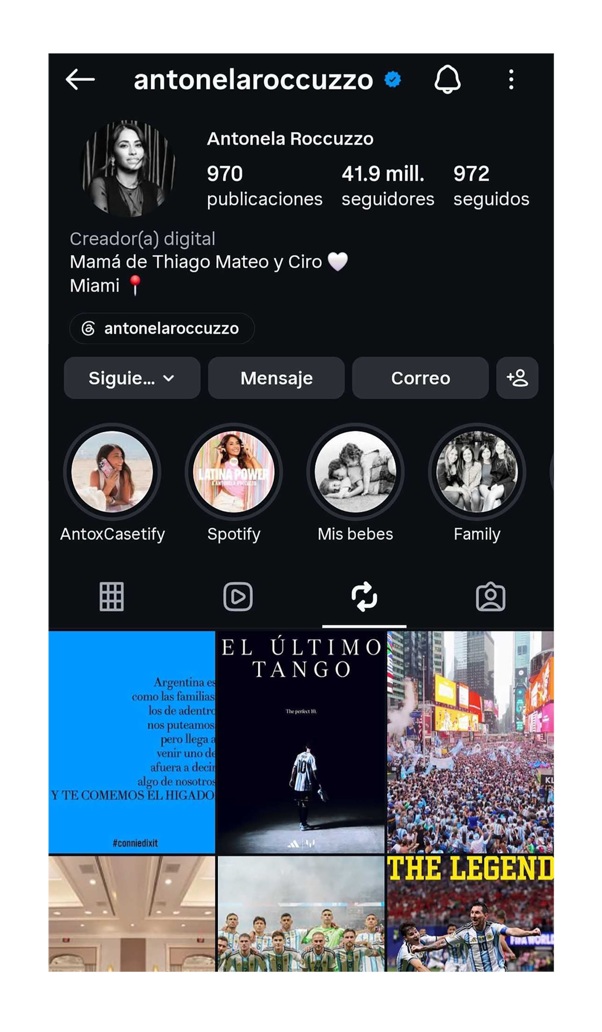 El posteo, en la cuenta de Instagram de Antonela
