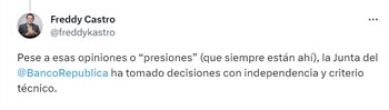Publicación de Freddy Castro, exgerente
