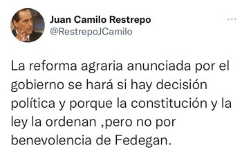 Tuit de Juan Camilo Restrepo,