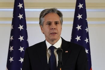 El secretario de Estado de los Estados Unidos, Antony Blinken, habla durante una conferencia de prensa en el Waldorf Astoria en Jerusalén el 31 de enero de 2023. Ronaldo Schemidt/Pool via REUTERS
