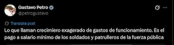 Presidente Petro defiende el presupuesto 2026 como reconocimiento a la fuerza pública - crédito @petrogustavo/X