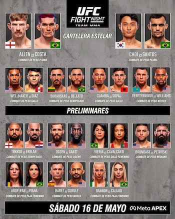 Cartelera de la UFC Fight Night Las Vegas 117. Crédito: Team MMA.