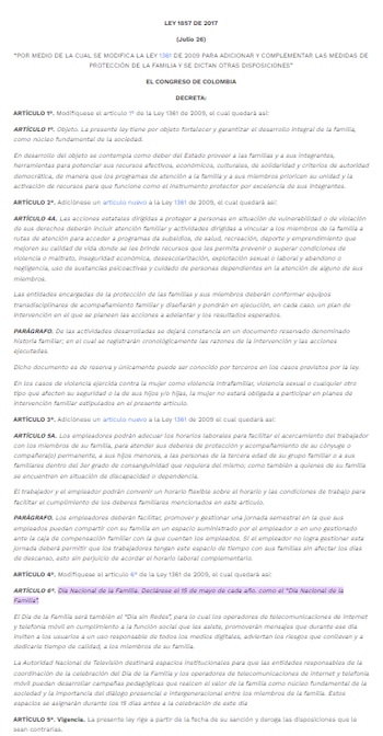 Día de la Familia. Ley