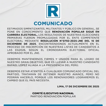 Renovación Popular aclara que sigue