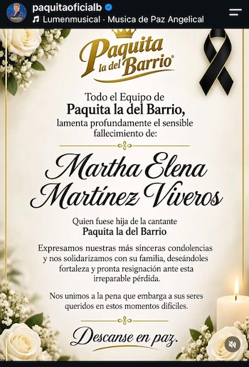 Murió la hija adoptiva de Paquita la del Barrio (redes sociales)