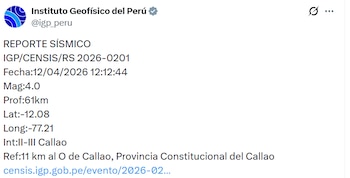 El Instituto Nacional de Defensa Civil (Indeci) recomienda mantener la calma, seguir los protocolos de seguridad y prestar apoyo a personas vulnerables durante estos eventos - Créditos: @Sismo_Peru_IGP.
