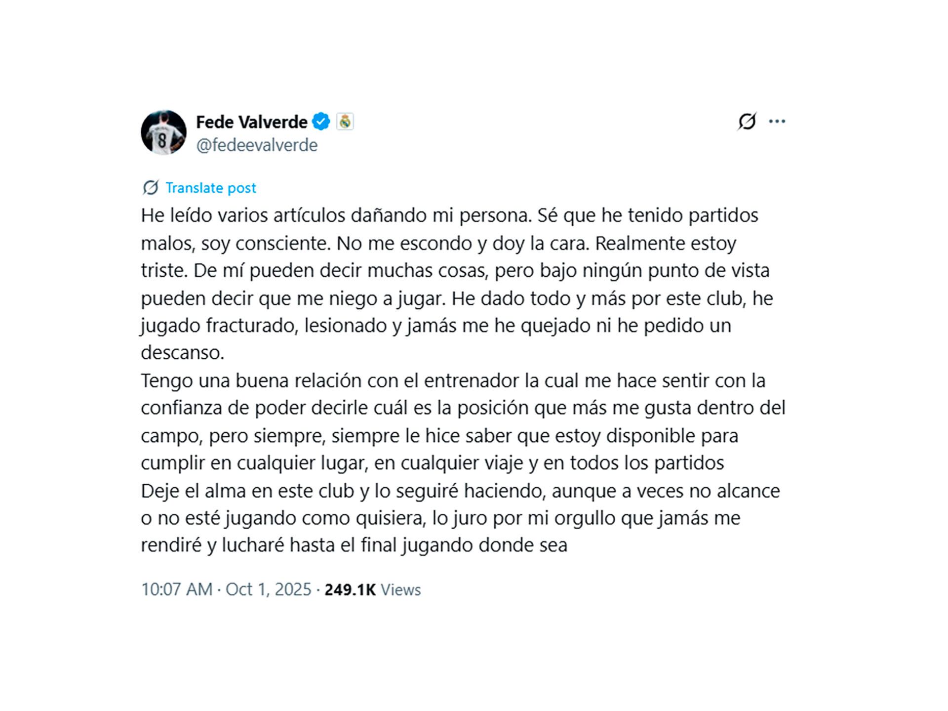 El comunicado de Valverde tras la polémica