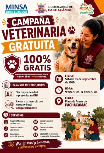 La jornada se desarrollará de 9 a. m. a 1 p. m., con atención sin costo para los vecinos del distrito - Créditos: Municipalidad de Pachácamac.