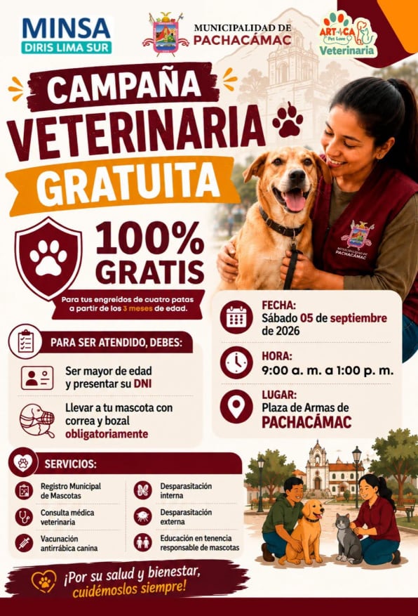 La jornada se desarrollará de 9 a. m. a 1 p. m., con atención sin costo para los vecinos del distrito - Créditos: Municipalidad de Pachácamac.