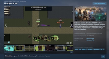 Captura de pantalla de la tienda Steam que incluye la vista previa de un videojuego en dos dimensiones, información del desarrollador y etiquetas