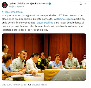 El Ejército Nacional hizo parte de la reunión que convocó la gobernadora del Tolima, Adriana Matiz, luego de confirmarse la aparición del panfleto - crédito @Ejercito_Div5/X
