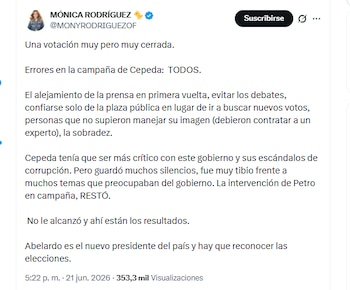 La presentadora Mónica Rodríguez se pronunció sobre los resultados electorales - crédito @MONYRODRIGUEZOF/X