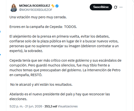 La presentadora Mónica Rodríguez se pronunció sobre los resultados electorales - crédito @MONYRODRIGUEZOF/X