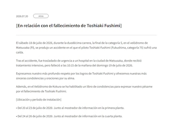 Captura comunicado Fushimi ciclista