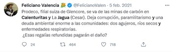Feliciano Valencia sobre Prodeco. Tomado