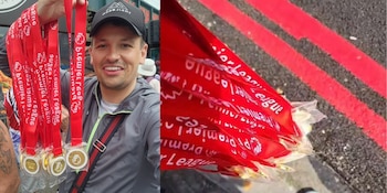 La ingeniosa estafa incluyó medallas cubiertas con una calcomanía, detrás de la cual se hallaba el escudo de los Red Devils (Captura)
