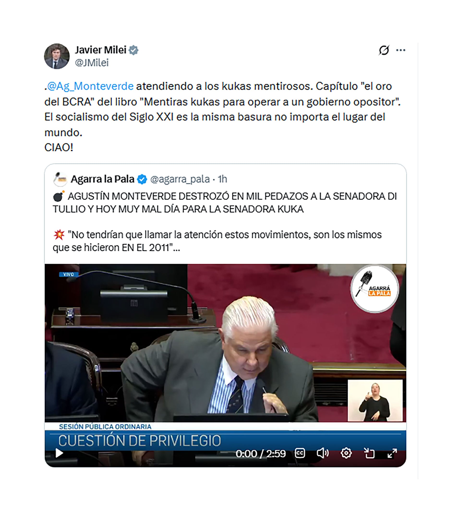 El posteo de Milei