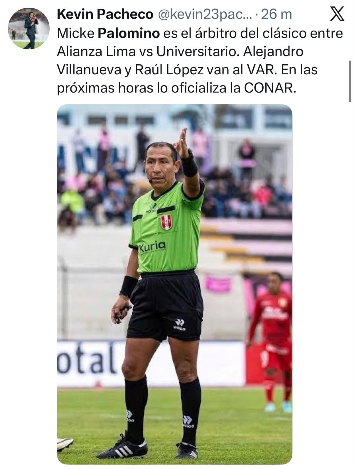 Micke Palomino será el árbitro del clásico entre Alianza Lima y Universitario por el Torneo Clausura 2026.