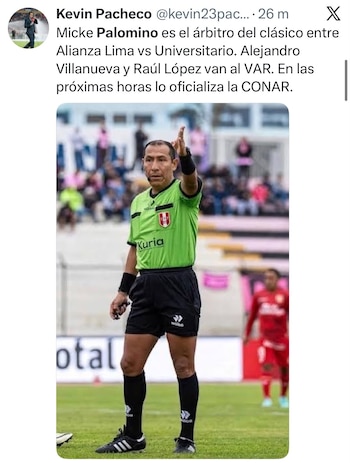 Micke Palomino será el árbitro del clásico entre Alianza Lima y Universitario por el Torneo Clausura 2026.