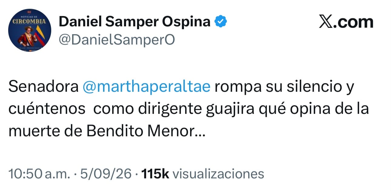 Daniel Samper le envió mensaje a Martha Peralta - crédito @DanielSamperO/X