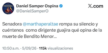 Daniel Samper le envió mensaje a Martha Peralta - crédito @DanielSamperO/X