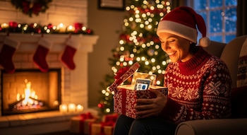 Una mujer sonríe emocionada al