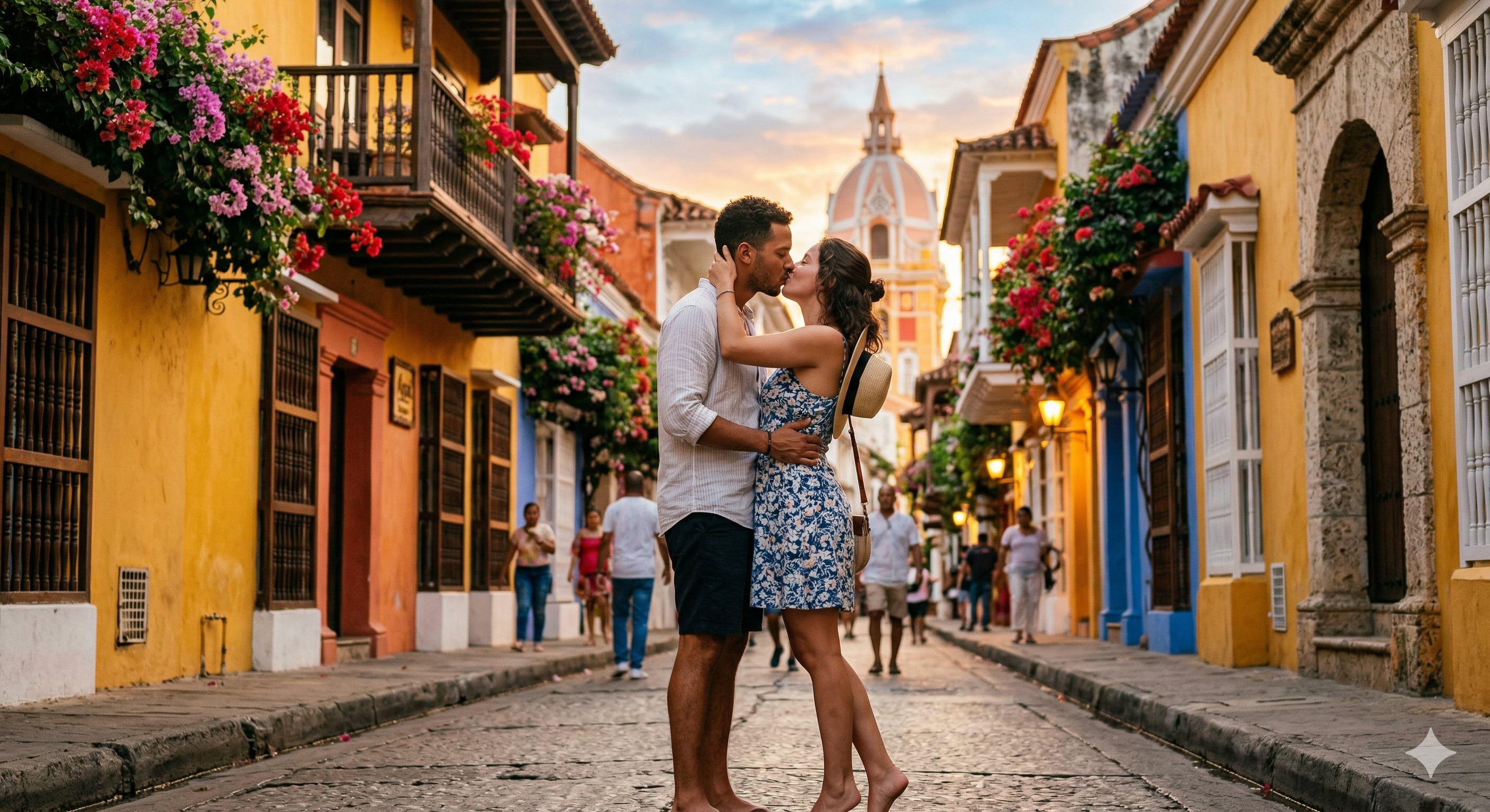 En Cartagena, los atardeceres sobre la ciudad amurallada ofrecen el ambiente ideal para besos y fotografías románticas - crédito (Imagen Ilustrativa Infobae)