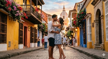 En Cartagena, los atardeceres sobre la ciudad amurallada ofrecen el ambiente ideal para besos y fotografías románticas - crédito (Imagen Ilustrativa Infobae)