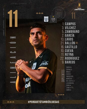 Alineaciones de Alianza Lima vs Atlético Mineiro.