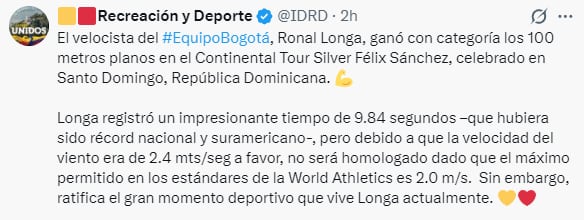 El Instituto Distrital de Recreación y Deporte explicó por qué su registro no podrá ser homologado oficialmente. - crédito @IDRD/X