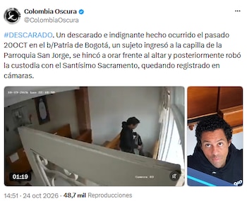 Buscan identificar a hombre que aparece en video tras llevarse una custodia de una capilla - crédito @ColombiaOscura/X
