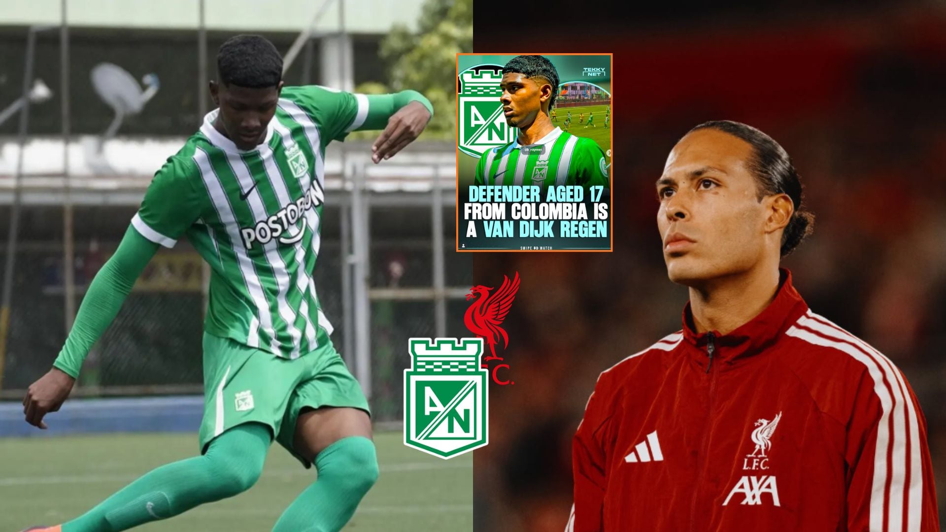 Roymer Ospino, juvenil de Atlético Nacional, es catalogado como el Virgil Van Djik colombiano por Tekky Net, medio de comunicación de Inglaterra - crédito @tekkynet/@virgilvandijk/@ob_roymer