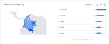 Estos son los departamentos en los que el término de búsqueda es más popular - crédito Google Trends