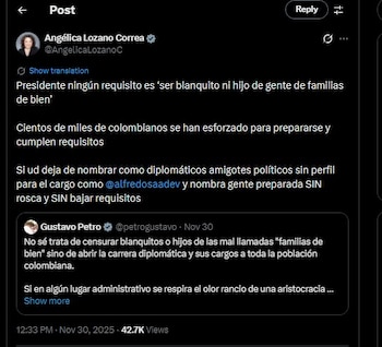 Angélica Lozano contestó al mensaje