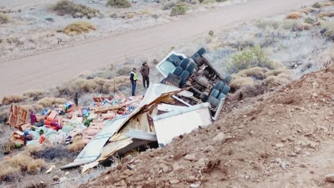 El accidente ocurrió cuando el camión, que transportaba frutas y verduras desde Neuquén a Bariloche, perdió el control y salió de la calzada (LM Neuquén)