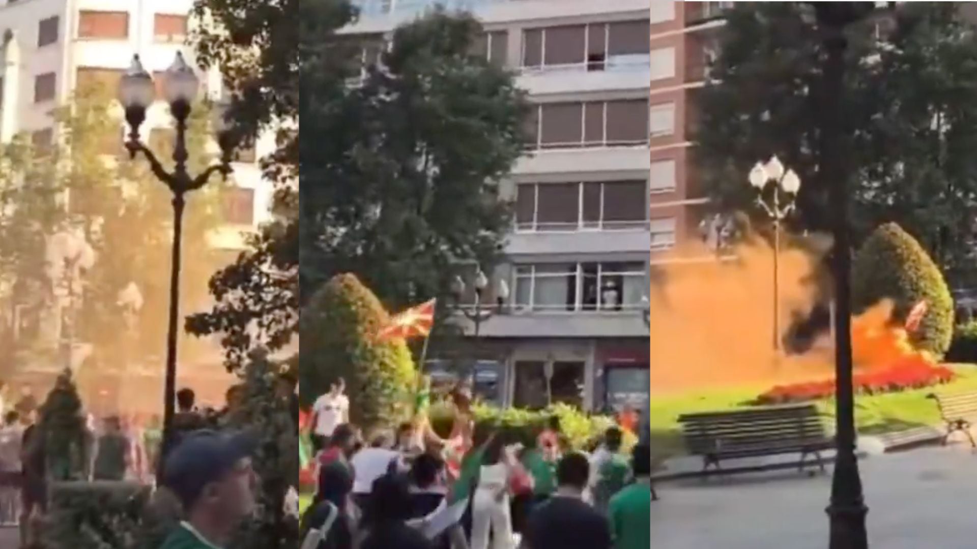 Disturbios en País Vasco en final del Mundial: unos encapuchados queman banderas de España en el pueblo de Oyarzabal y manifestantes intentan boicoter la pantalla gigante del PP en Bilbao