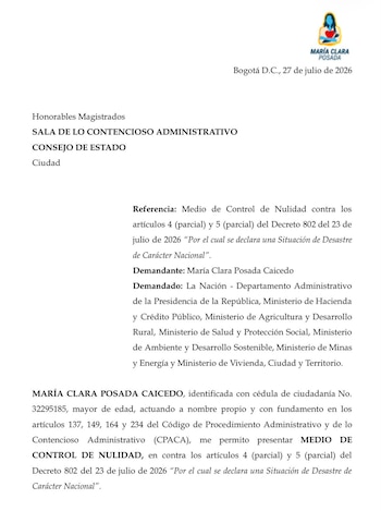 La acción judicial advierte que mantener vigentes las facultades otorgadas por el decreto podría generar compromisos y contrataciones con recursos públicos que serían difíciles de revertir si posteriormente se declara la nulidad de las normas demandadas - crédito @MaclaPosada/X