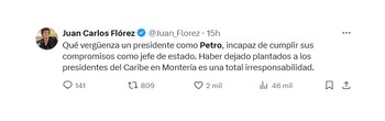 Juan Carlos Flórez reprochando ausencia