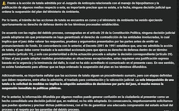 Comunicado Ministerio de Ambiente - crédito Ministerio de Ambiente