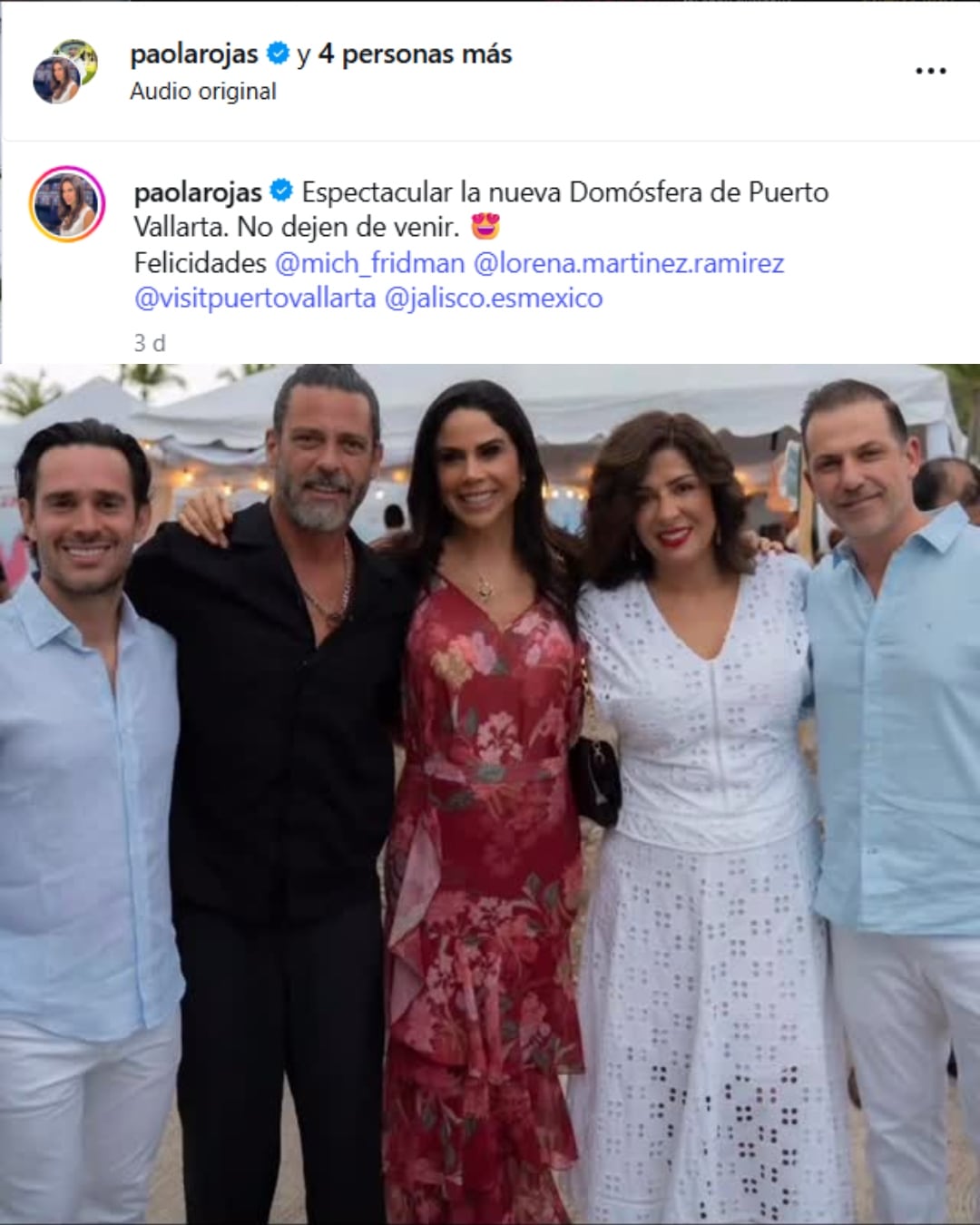 Paola Rojas posa sonriente junto a Jorge Manuel Suárez Azcargota y amigos, desatando especulaciones sobre un posible romance tras la difusión de estas imágenes. (Instagram: Paola Rojas)