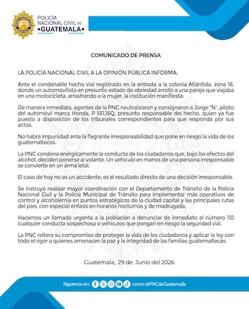 La institución habla de “irresponsabilidad” y adelanta controles en puntos estratégicos, mientras el informe recoge detalles de la presunta condición del automovilista, la marca del carro y una extraña inconsistencia en los registros oficiales.