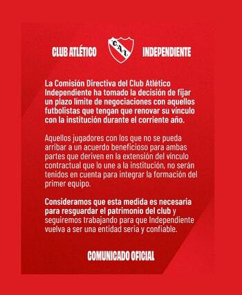 El comunicado de Independiente que