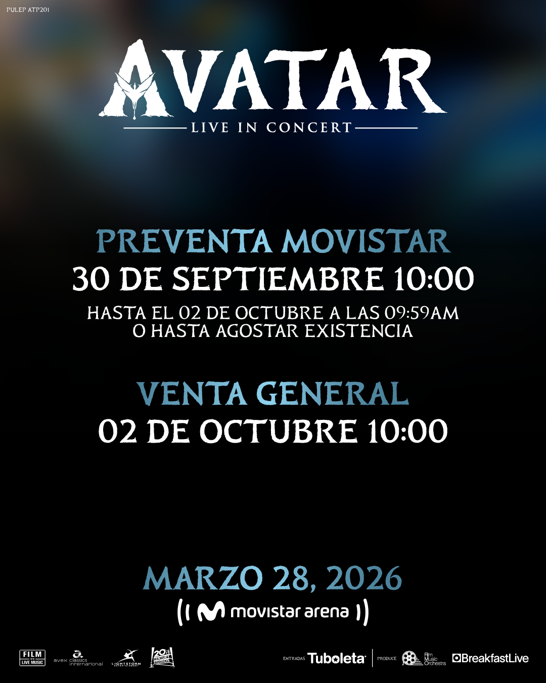 La preventa de entradas para el show de Avatar inició el 30 de septiembre en preventa. A partir de este 2 de octubre se habiltó la venta con todas las formas de pago - crédito cortesía Breakfast Live