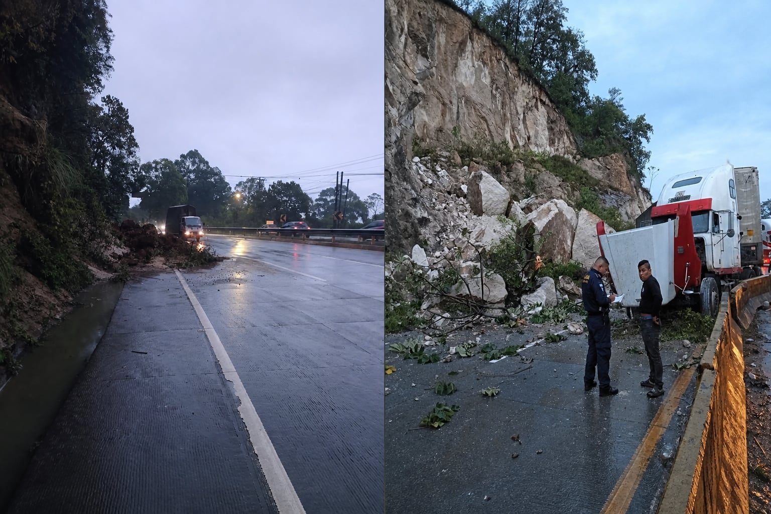 Las lluvias provocan derrumbes en carreteras de Guatemala bloqueando el paso que conduce al Norte y hacía los puertos caribeños