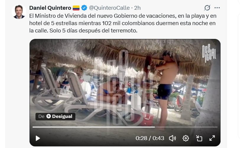 El exalcalde de Medellín fue uno de los primeros en cuestionar - crédito @QuinteroCalle / X