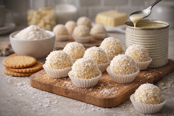 Las trufas de chocolate blanco y coco aportan un toque dulce y diferente a las reuniones pascuales (Imagen Ilustrativa Infobae)