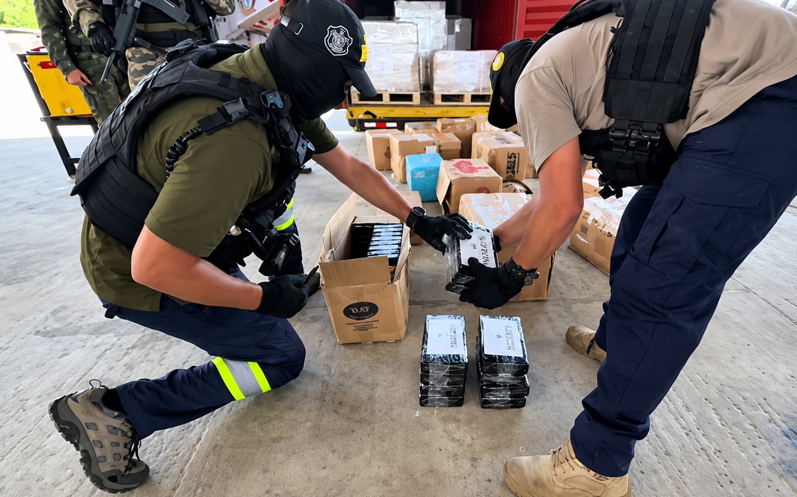La Policía Nacional localizó 510 paquetes de presunta droga ocultos en un contenedor procedente de Chile, que transitaba por Panamá con destino final España y declaraba transportar extractos vegetales. Captura de video