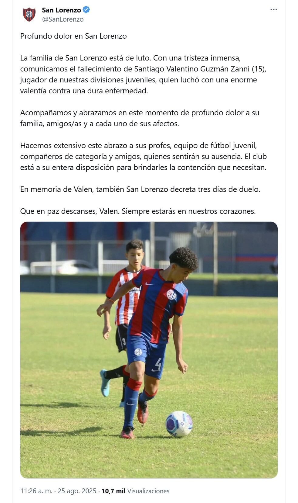 La noticia la comunicó el club en sus redes sociales